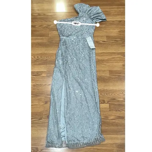 Mac Duggal 5622 Silver Sequin One-Shoulder Gown Evening Formal Dress Size 12