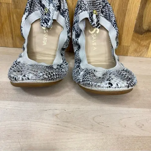 Yosi Samra Leather Snake Print ScLes Foldable Ballet Flat 5 Black