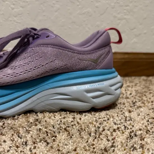 Hoka Women’s Bondi 8 Running Shoes Size 7B Turquoise Purple Cushioned Sneakers