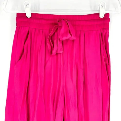 Nation Ltd Cropped Elastic Waist Tie Front Satin Pants Hot Pink Size Small