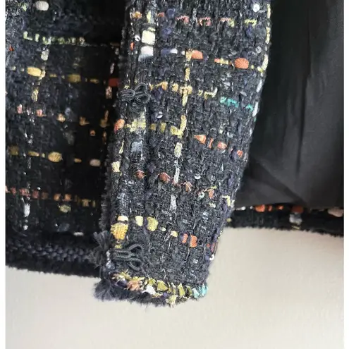 Tahari NWT Metallic Thread Tweed Fringe-Trim Blazer Jacket in Black, XS