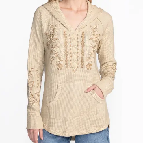 Johnny Was metallic threaded embroidered thermal waffle hoodie NWT