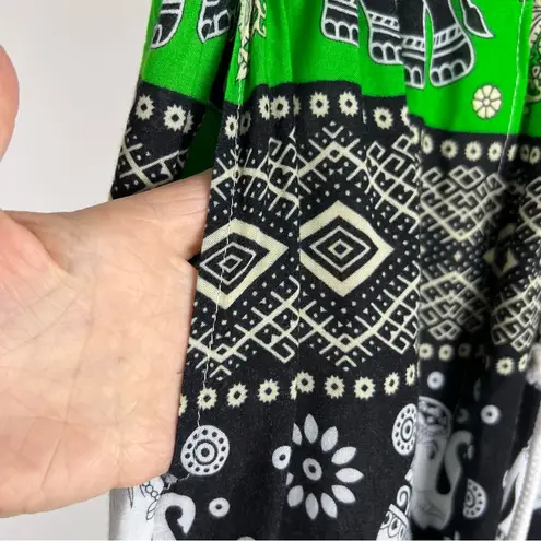 Thailand Made Green boho elephant print pants! Estimating small