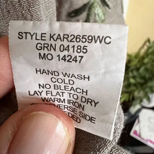 Anthro Fig and Flower Womens Boho Peasant Flowy Top Size Large Embroidered Tan