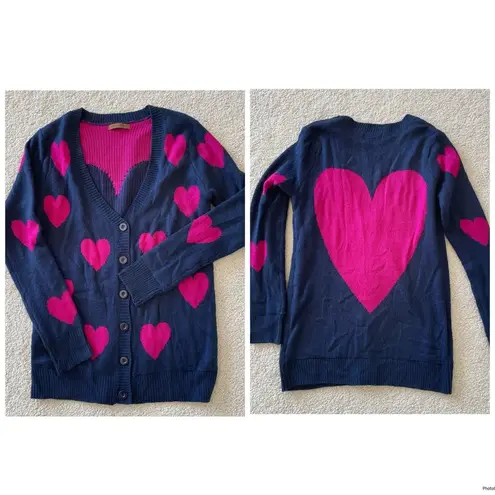 Valentine Hearts Love Sweetheart Cardigan Sweater The Classic Navy Pink Size L Blue Size L