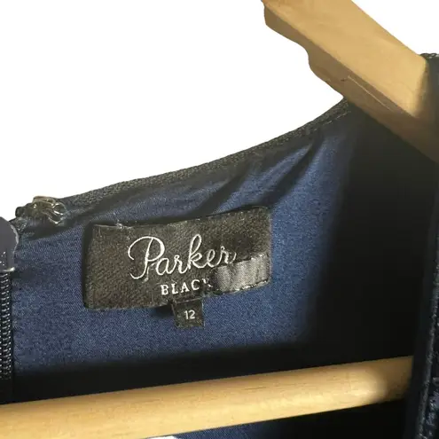 Parker Black Philippa Navy Blue Sequined Long Sleeve Faux Wrap Mini Dress Sz 12