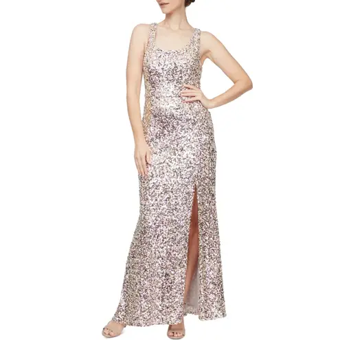 Alex Evenings Sequined Column Evening Gown Size 4 Pink and Gold Formal Dress