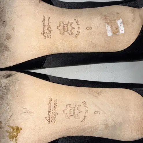 Butter For Diane B Satin Peep Toe Italian Black Minimalist Pumps Heels Size 9