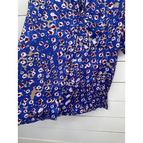 Open Edit Womens Button Up Shirt Blue Multi Abstract Cuffed Sleeve Print Size XS - Image 5