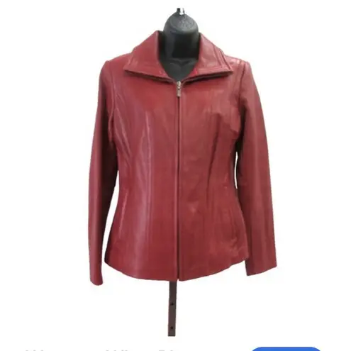 Whet Blu Leather Jacket Womens Size Medium Petite Red Zip Up