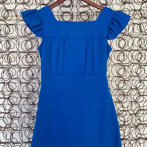 Vintage Blue  ruched bodice ruffle sleeve dress