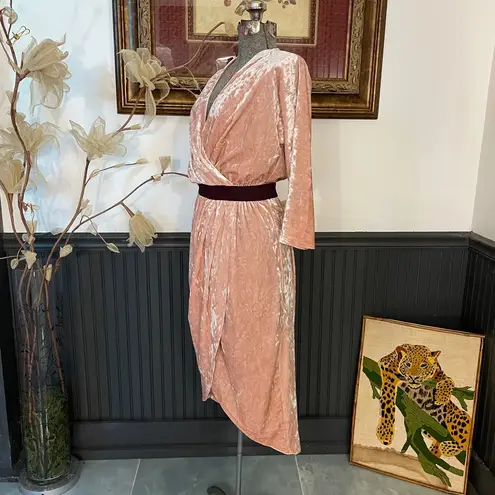 Eva Mendes X NY&CO Pleated Peachy Pink Velvet Faux Wrap Dress