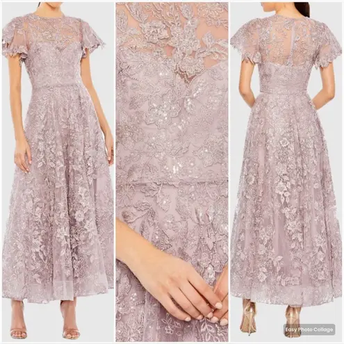 Mac Duggal 50665 Womens Embroidered High Neck Cap Sleeve A Line Gown