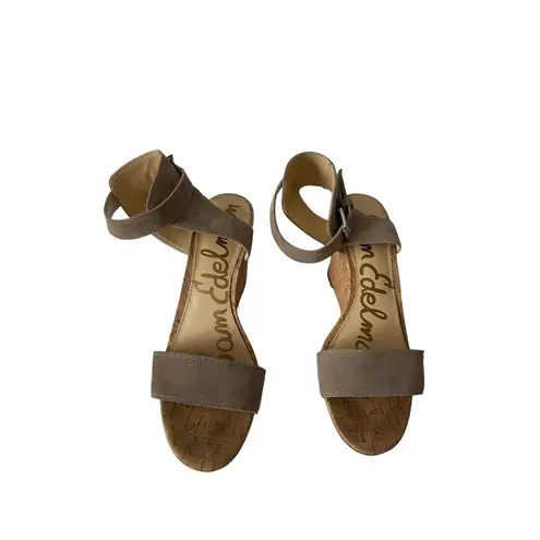 Sam Edelman  Ladies 10 Willow Brown Suede Cork Wedge Sandals Ankle Buckle Closure