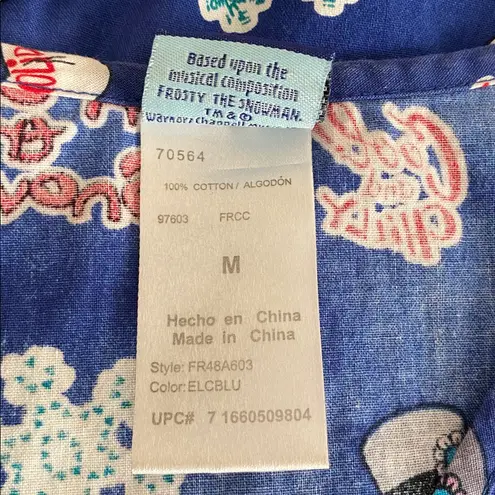 Frosty the Snowman Christmas Holiday Scrub Top Womens Medical Medium retro Blue