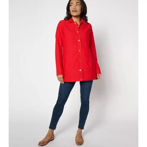 Isaac Mizrahi Live! Quilted Knit Jacquard Long Jacket Rich Red 3X Lightweight