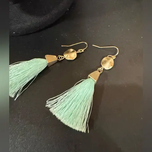 Elegant Gold and Mint Green Silk Earrings