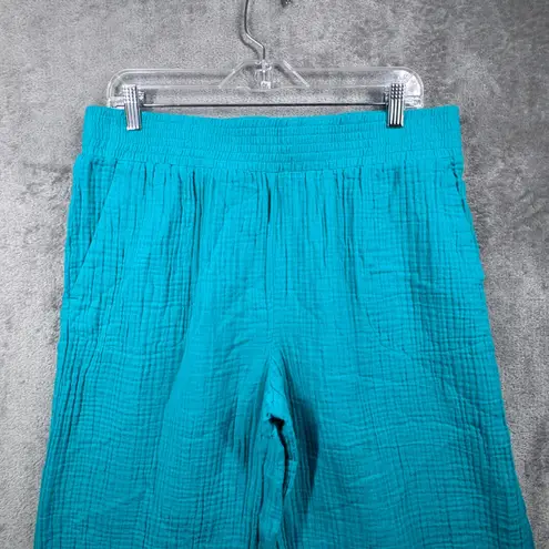 Belle Beach Kim Gravel Pants l Petite Teal Crinkle Gauze Crop Wide Leg Coastal Blue Size undefined