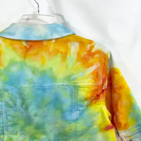 One World XXL Jacket Handmade Tie Dye Cropped Short Sleeve Rainbow Denim 185