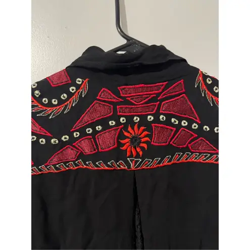 Vintage Collections western boho embroidered crochet floral lace sheer tunic / d Red Size XL