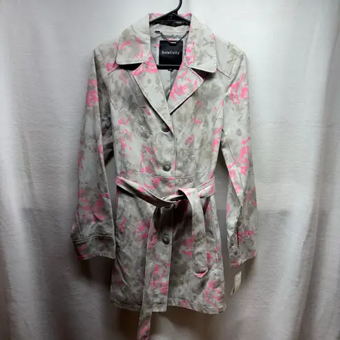 Relativity ‎ Gray and Pink Pattern Trench Coat - Small
