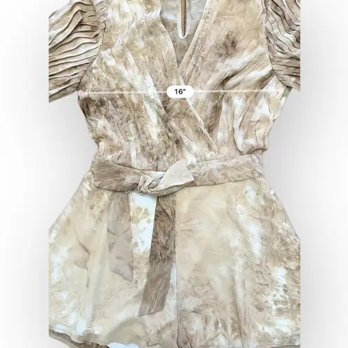 The Sang Pleated Brown Cream Short Romper Size L