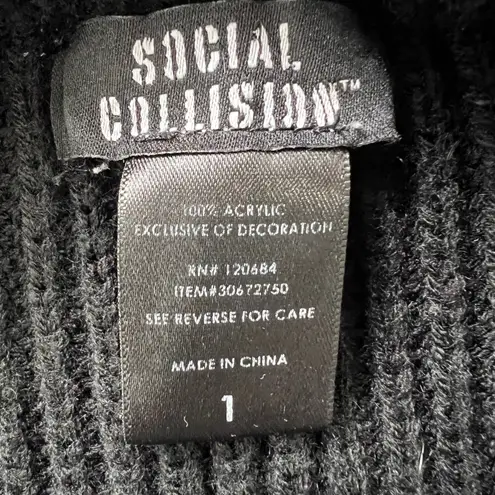 SocialCollision Eat Me Bunny Cardigan Black Embroidered Goth Grunge Knit Sweater Size M