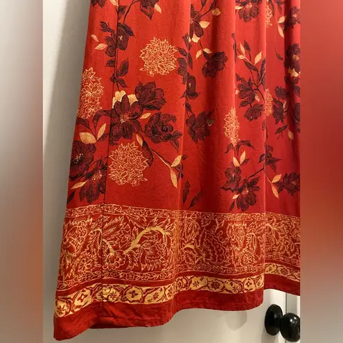 Sag Harbor VTG 90s Fairycore Red Floral Patterned Wrap Maxi Skirt - M