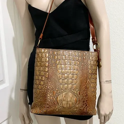 Brahmin Vintage  Pecan Toasted Almond  Embossed Croc Leather Shoulder Purse Bag