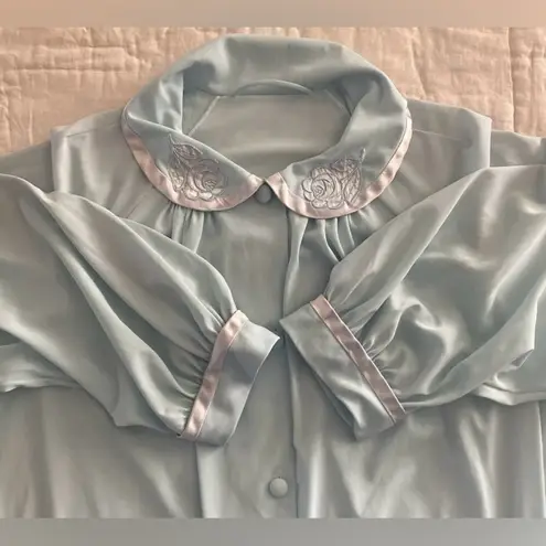 Vintage Gossard Artemis Nightgown Womens Medium Ice Blue Nylon Robe Button Up