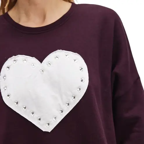 NEW Laundry Room Rhinestone Heart Oversized Comfy Crewneck in Color Chocolate S Brown - Image 4