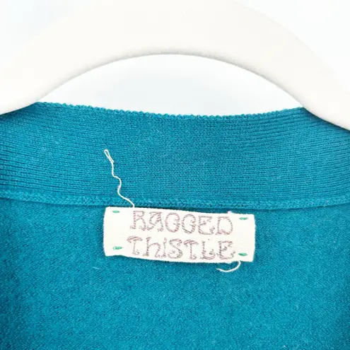 Ragged Thistle Womens Handmade Boho Hippie Mushroom Colorblock Cardigan Sweater Blue