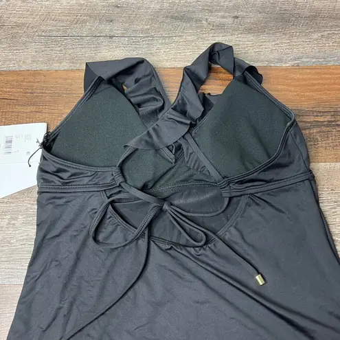 Gibson Latimer Tankini Swim Top Size XS Black Ruffle V-Neck Longline NWT