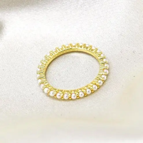 Dainty Micro Pearl Infinity Ring Gold