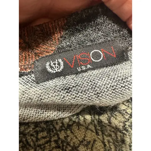 VISION USA Women Geometric Patchwork Print Long Sleeve Scoop Neck Top Dress M Orange Size M