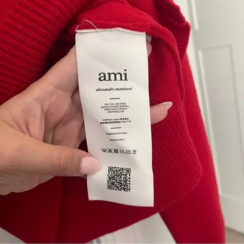 Ami RED Heart WOOL KNIT DE COEUR CREWNECK CARDIGAN Sweater