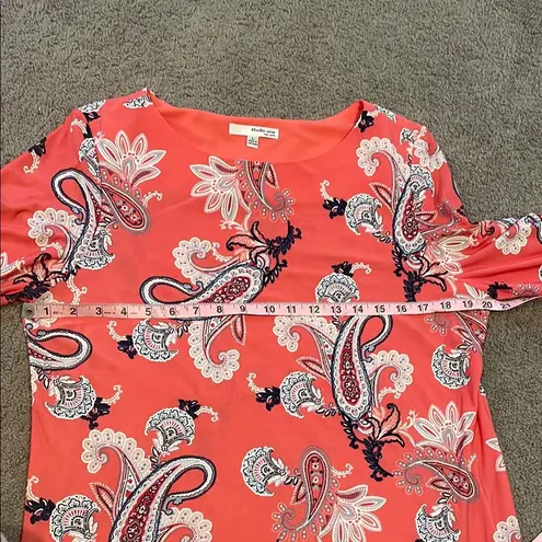 Studio One Coral Paisley Floral Sheath Dress with 3/4 Bishop Sleeves | Large