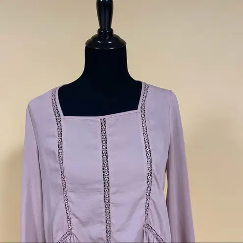 Ro & De 5/$20  Mauve Pink Long Bishop Sleeve Embroidered Inset Blouse Top Size XS