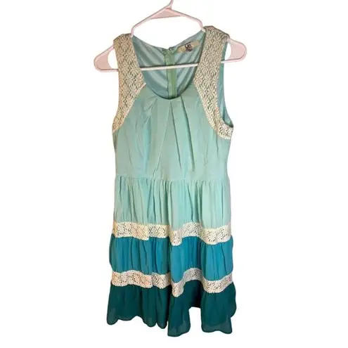 Women's Blue Ombre Lace Detail Midi Dress Size L Spring Elegant Size L