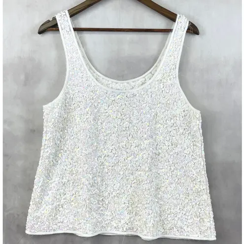 Gryphon New York Womens Sequin Tank Top Large NYE Party Glam Retro Club Showgirl White