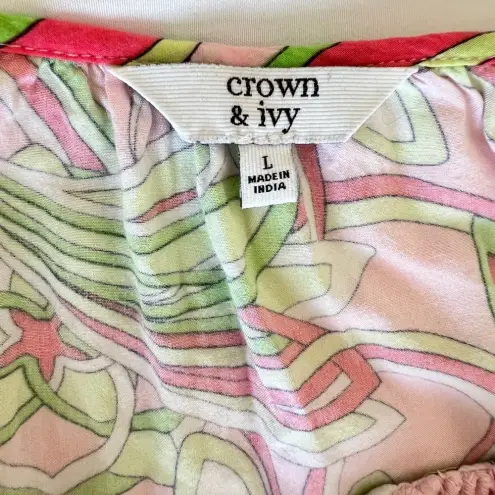Crown & Ivy  Pink and Green Relaxed Blouse with Graphic Print