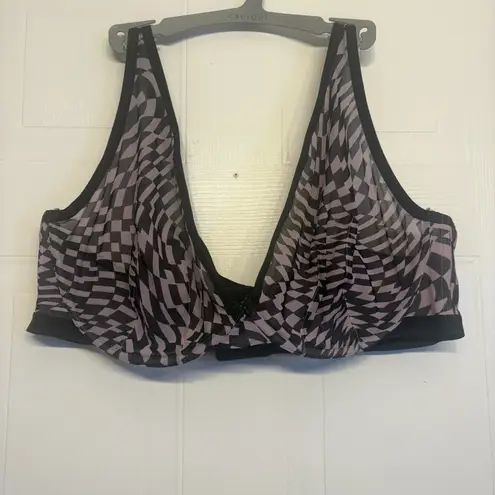 Cacique Sheer Unlined High Apex Plunge Underwire Bra Plus Size 46DD Geometric