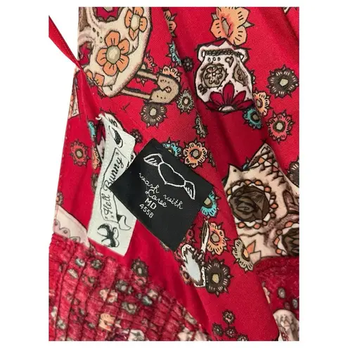 Hell Bunny Vixen Dress Womens Medium Red Skull PinUp Halter Jasmine Rockabilly