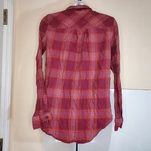 Arizona Jeans  Boyfriend Fit Plaid Button Down Long Sleeve Collared Pocketed XS