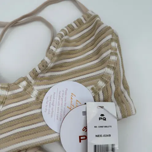 PQ SWIM PILYQ Bikini Top Size Large Corset Bralette NWT New Earth Stripe Swim Tan
