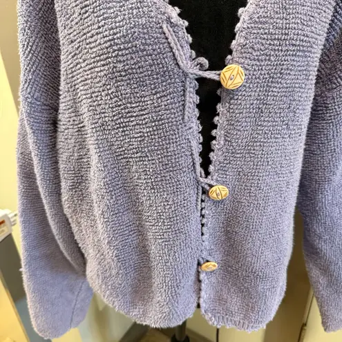Vintage Y2K Flashback Terrycloth Loose Fit Button Up Cardigan Sweater Purple L Size L