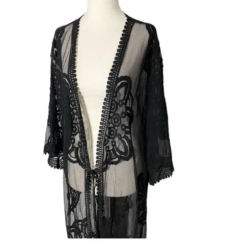 REBELLION AGAIN Embroidered Lace Kimono Duster Top Black Size 2X
