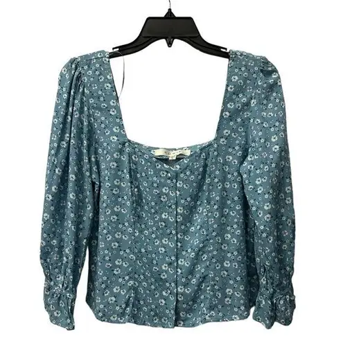 Row A Floral Button Front Blouse Cottagecore Size Small Light Blue NWOT