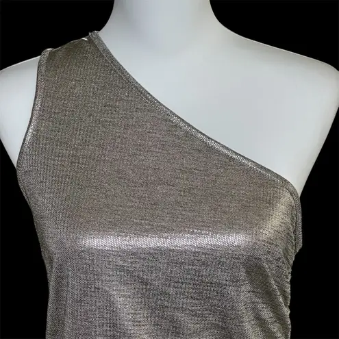 Maison d’ Amelie Women’s Top One Shoulder Ruched Side Metallic Size M Gold Size M