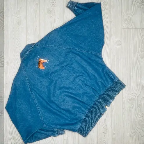 Vintage cotton denim Jean jacket horse / ranch / cowgirl theme embroidered patch Blue